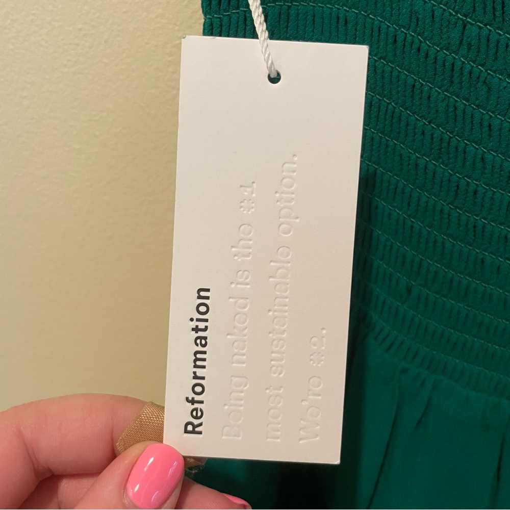 Reformation Green Smocked Midi Dress with Ruffle Straps - Picture 8 of 8